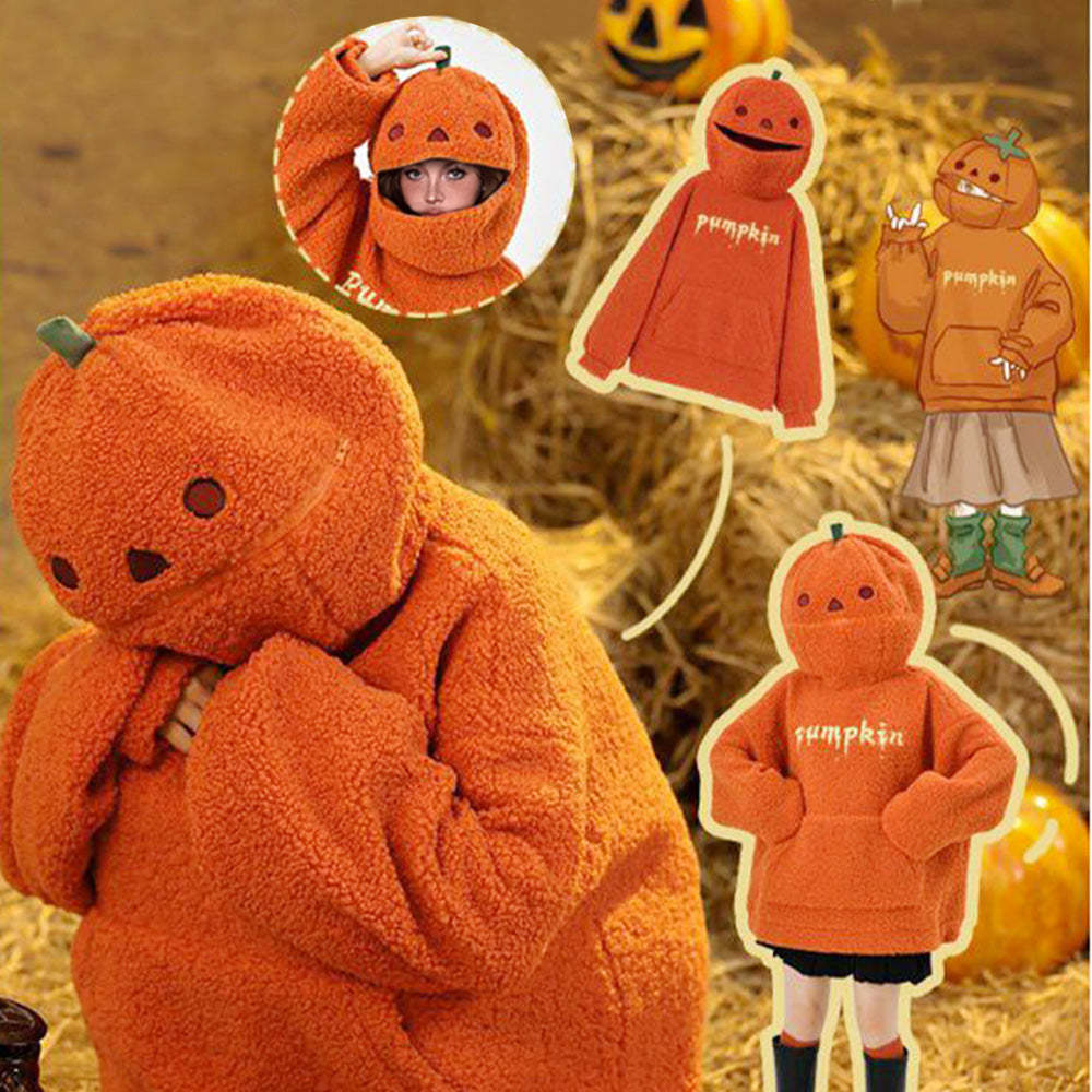 Cute Spooky Halloween Pumpkin Hoodie for Women Fuzzy Fleece Pullover - auphotoblanket
