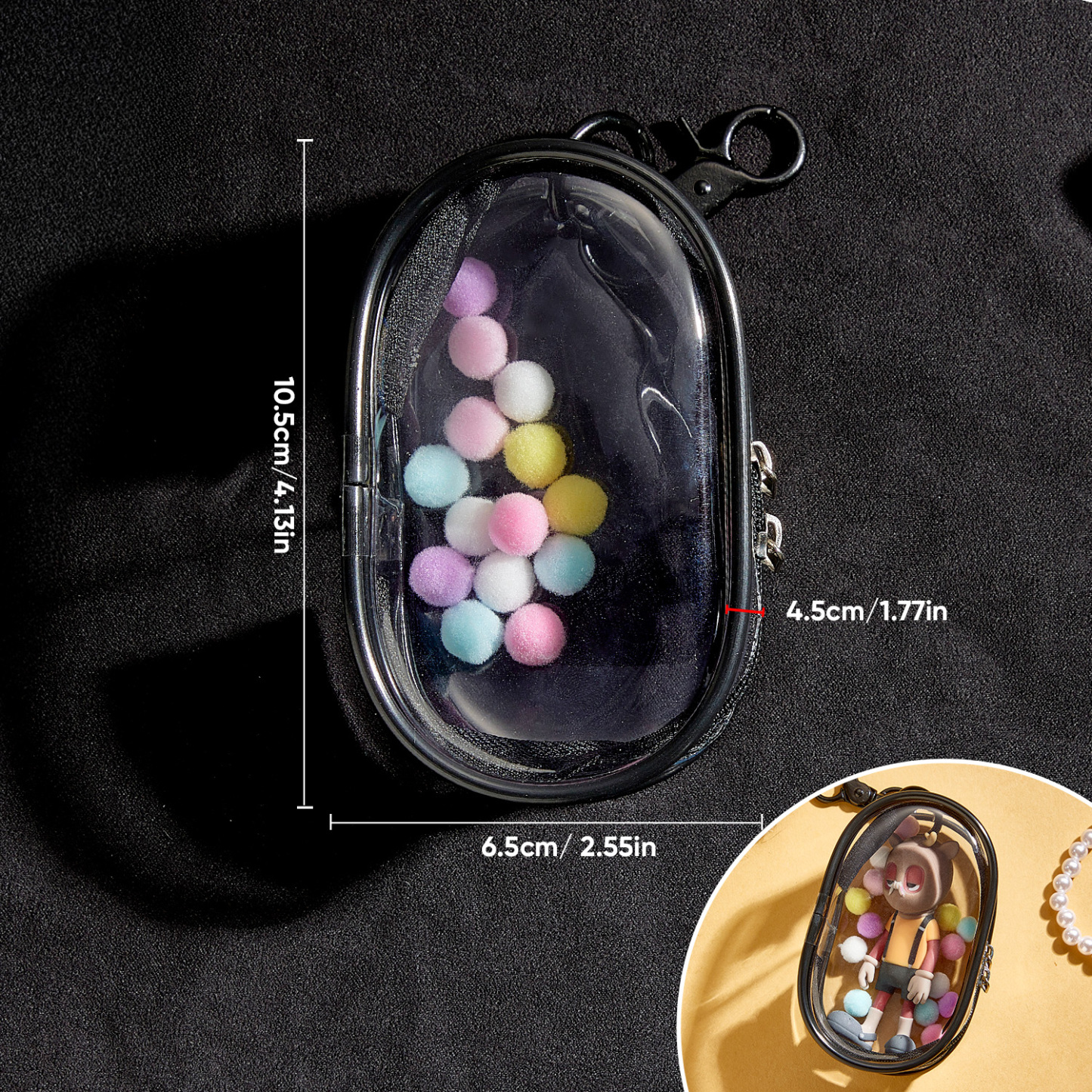 (Fits 8cm Figures) Keychain Display Bag Black - auphotoblanket