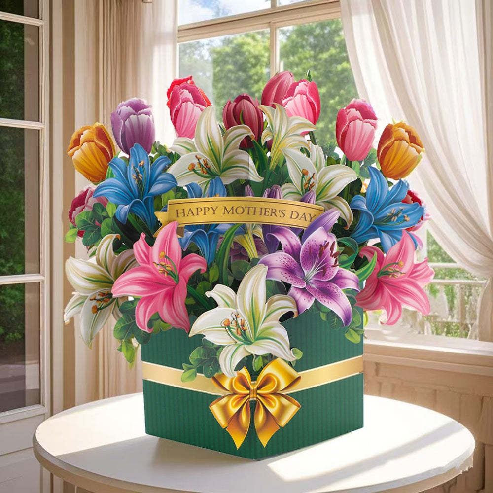 3D Greeting Card Flower Bouquet Card Mother's Day Gift for Mum - auphotoblanket