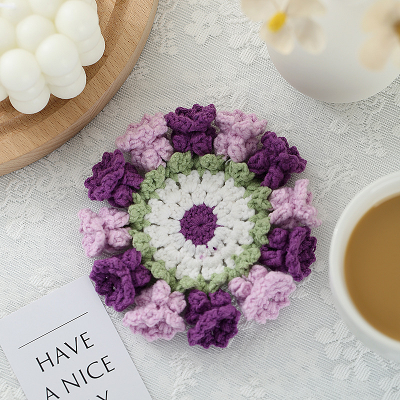 Handmade Crochet Lily of the Valley Coaster Set with Transformable Floral Design Eco-Friendly Home Decor Unique Gift for Mom - auphotoblanket