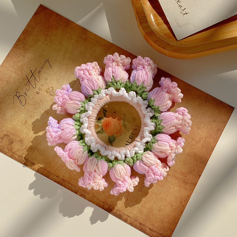 Mother's Day Gifts Hand-Woven Lily Of The Valley Wool Large Intestine Hair Ring High Elastic Ponytail Hair Ring - auphotoblanket
