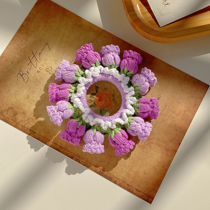 Mother's Day Gifts Hand-Woven Lily Of The Valley Wool Large Intestine Hair Ring High Elastic Ponytail Hair Ring - auphotoblanket