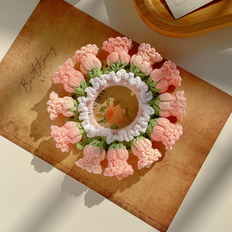 Mother's Day Gifts Hand-Woven Lily Of The Valley Wool Large Intestine Hair Ring High Elastic Ponytail Hair Ring - auphotoblanket