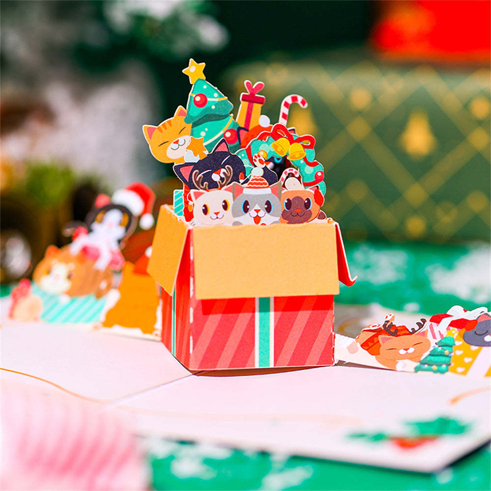 Christmas 3D Pop Up Card Cat Greeting Card - auphotoblanket