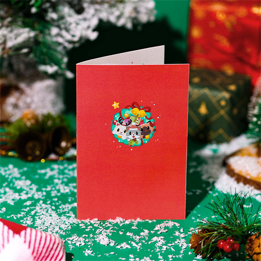 Christmas 3D Pop Up Card Cat Greeting Card - auphotoblanket
