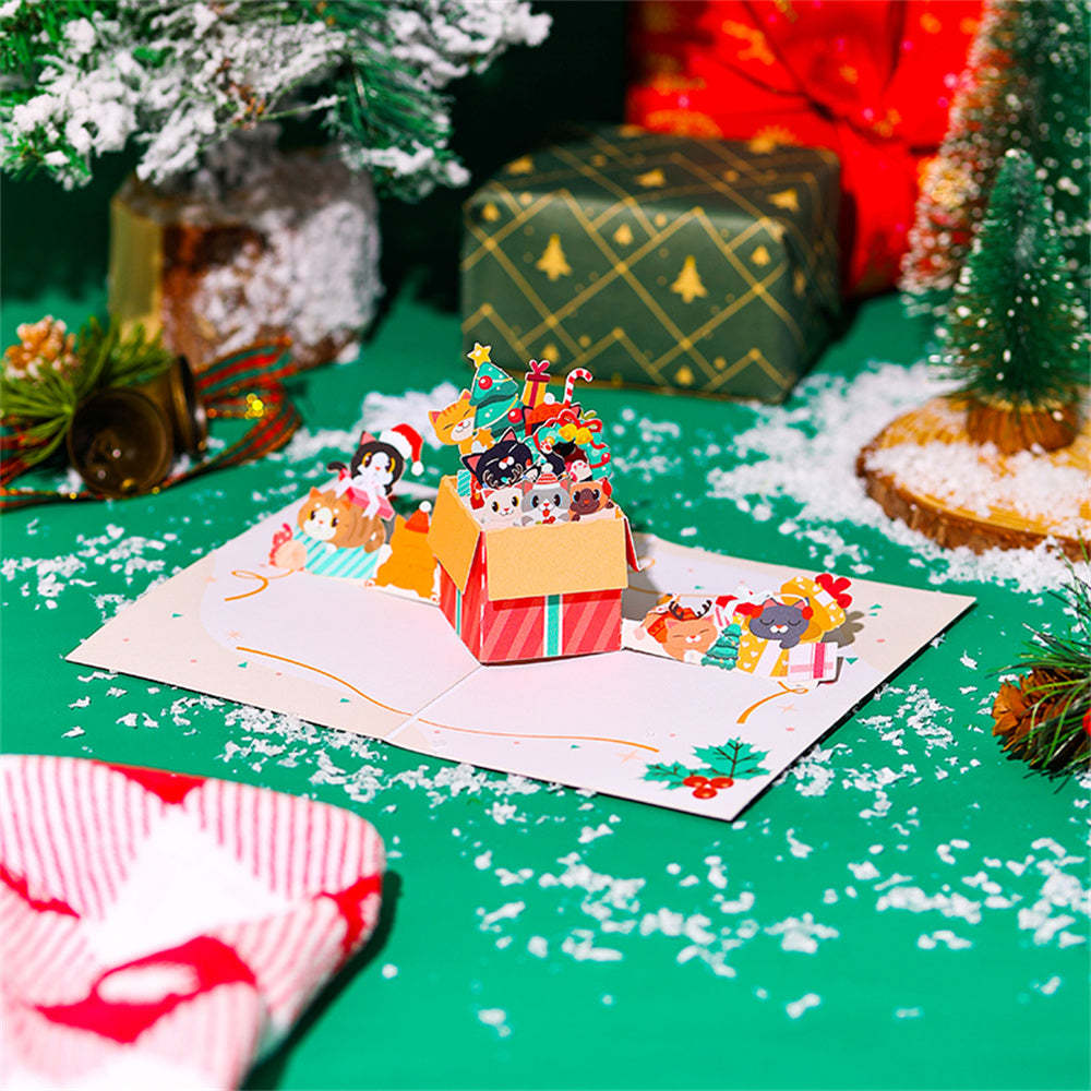 Christmas 3D Pop Up Card Cat Greeting Card - auphotoblanket