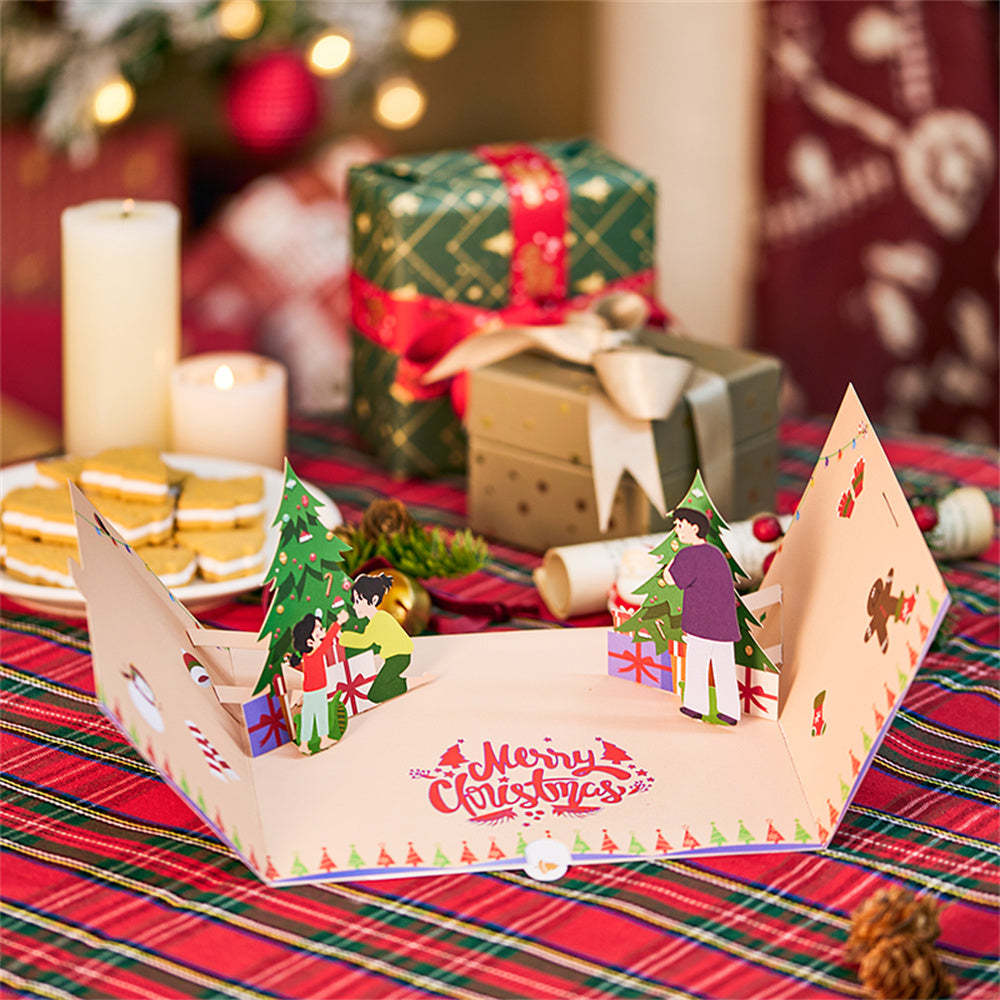 Double Opened Christmas 3D Pop Up Card Christmas Family Greeting Card - auphotoblanket