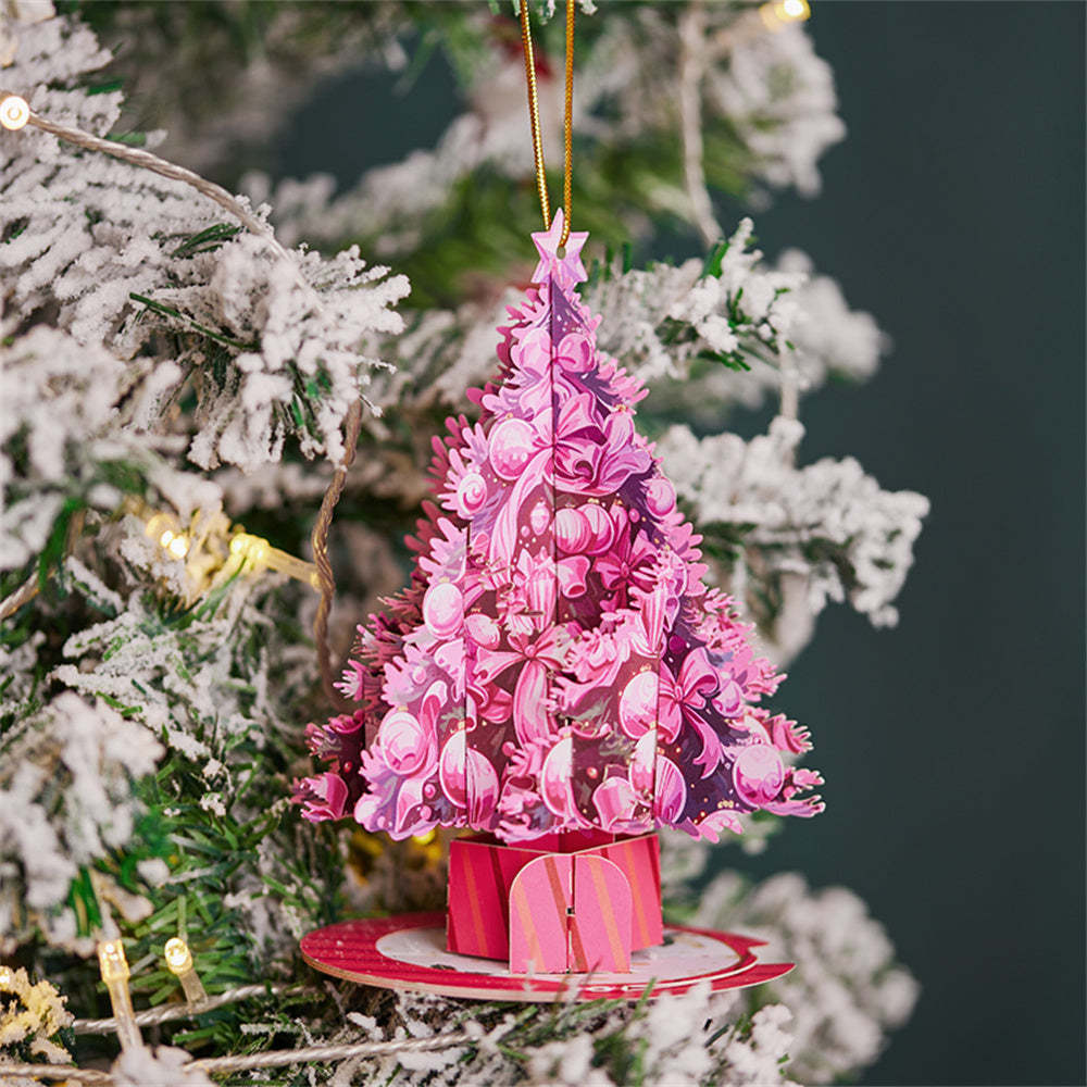 Pink Christmas Tree Ornament Christmas 3D Pop Up Greeting Card - auphotoblanket