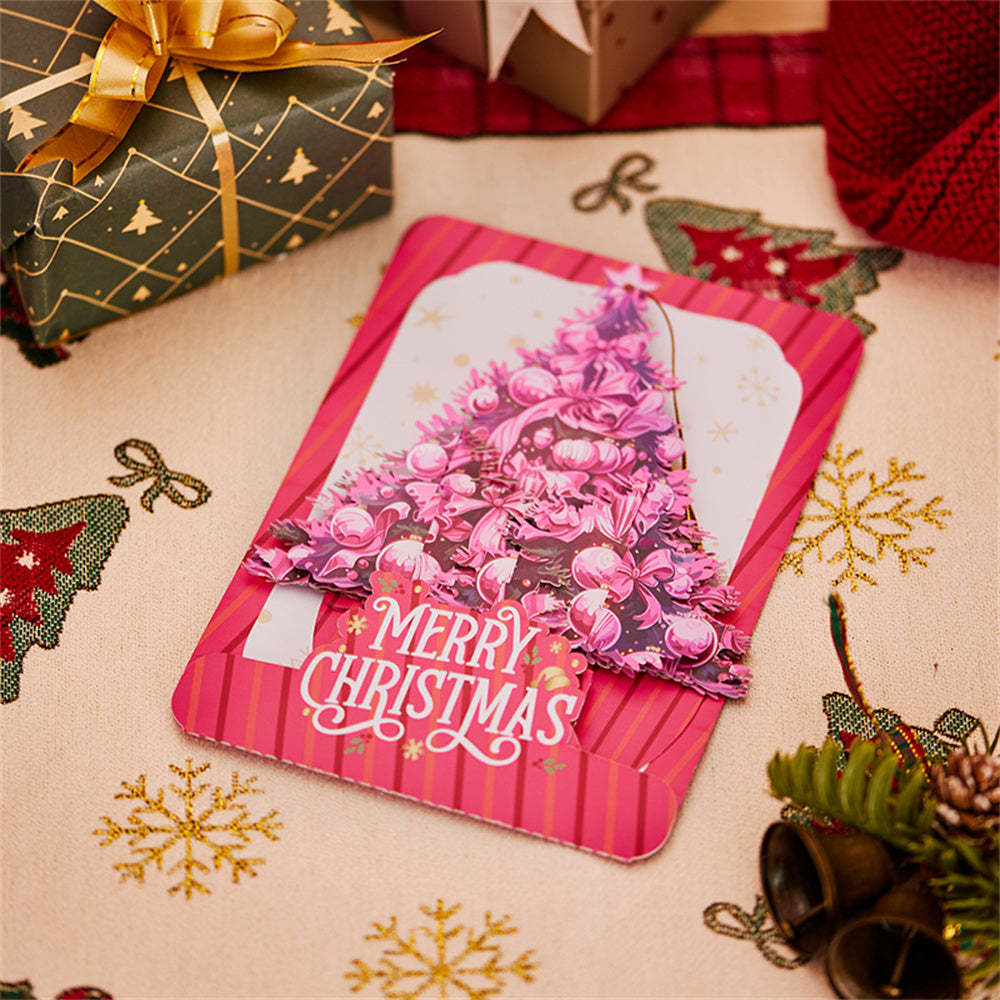 Pink Christmas Tree Ornament Christmas 3D Pop Up Greeting Card - auphotoblanket