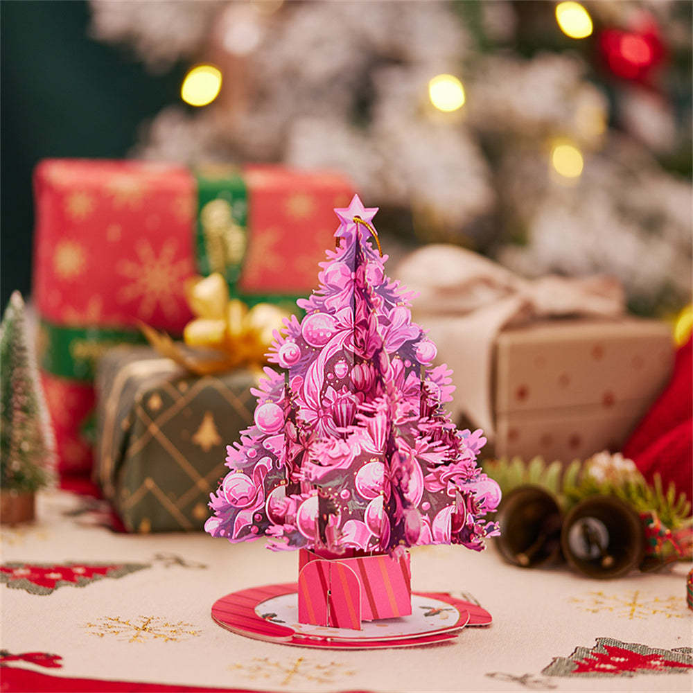 Pink Christmas Tree Ornament Christmas 3D Pop Up Greeting Card - auphotoblanket