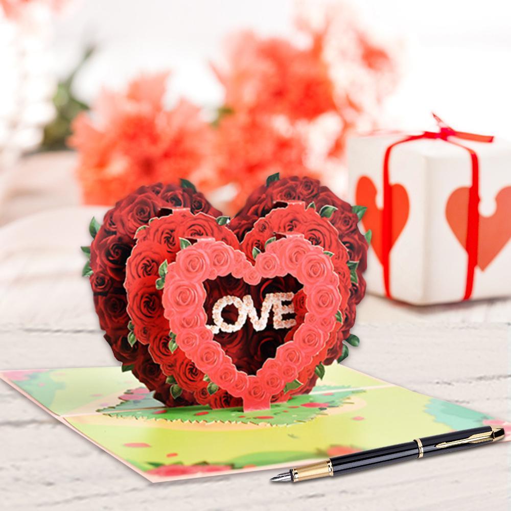 Valentine's Day Rose Heart 3D Pop Up Greeting Card - auphotoblanket