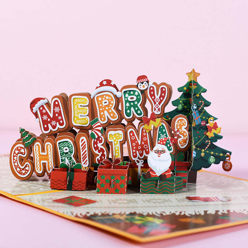 Merry Christmas 3D Pop-Up Card Greeting Card - auphotoblanket