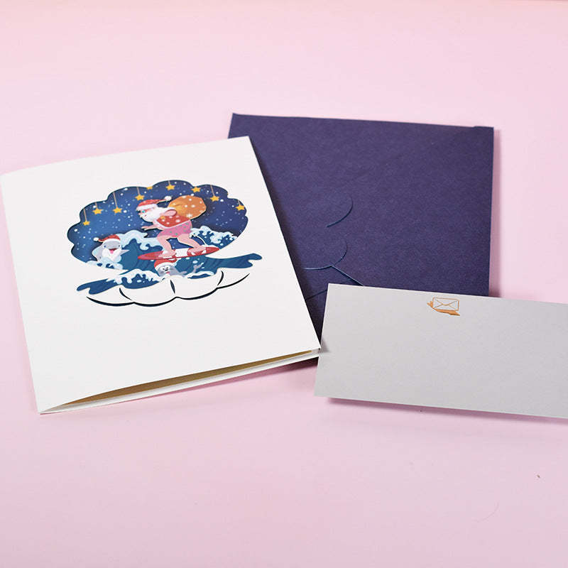 Surfing Santa 3D Pop-Up Card Greeting Card - auphotoblanket