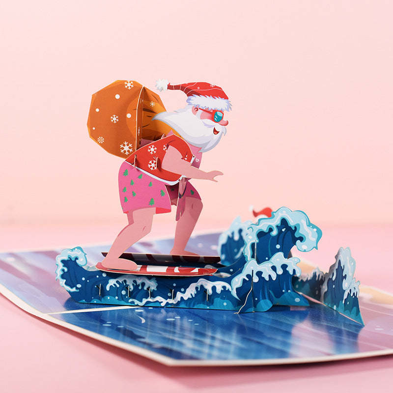 Surfing Santa 3D Pop-Up Card Greeting Card - auphotoblanket