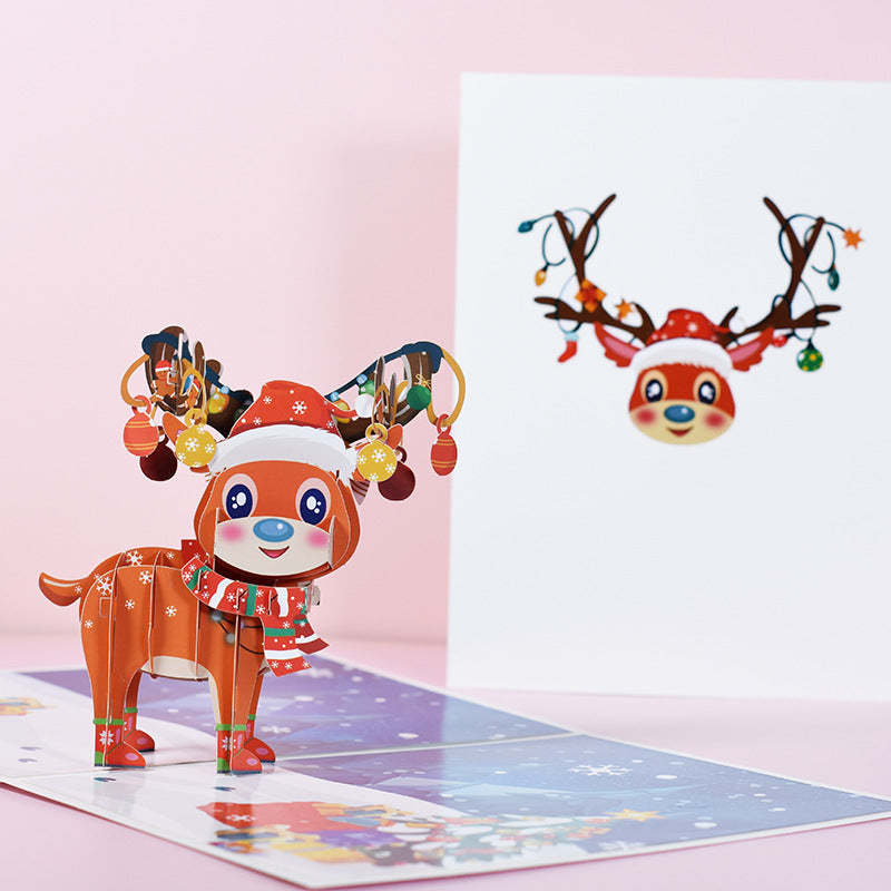 Christmas Elk 3D Pop-Up Card Greeting Card - auphotoblanket