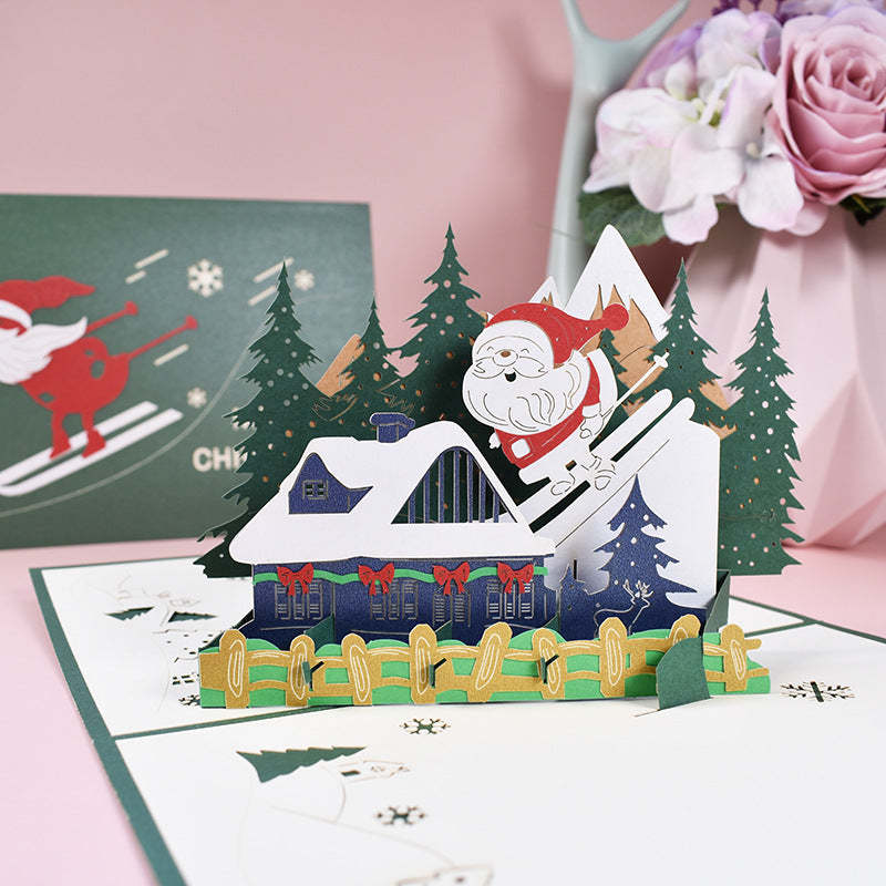 Santa Skier 3D Pop-Up Card Greeting Card - auphotoblanket