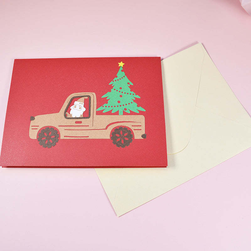 Christmas Car Tree 3D Pop-Up Card Greeting Card - auphotoblanket