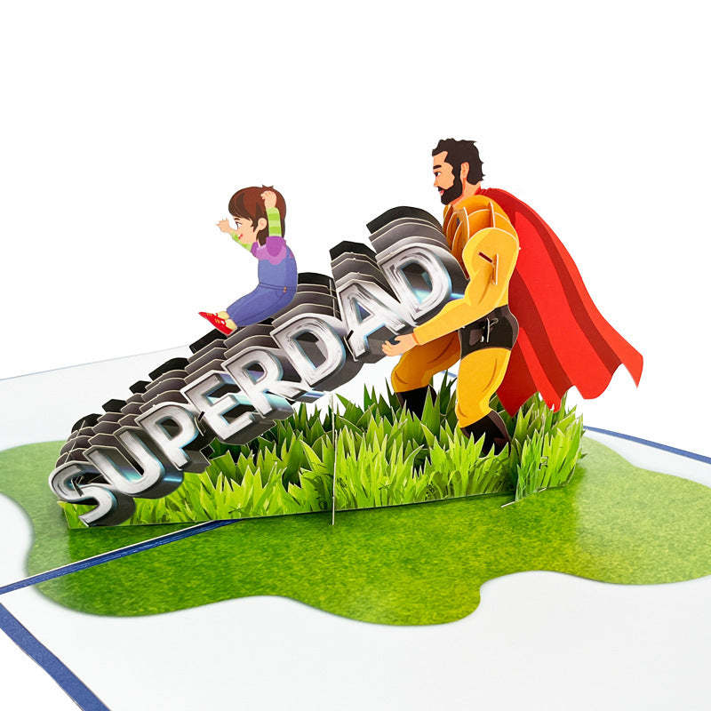 Father's Day Card 3D Pop Up Card Super Dad Greeting Card for Him - auphotoblanket
