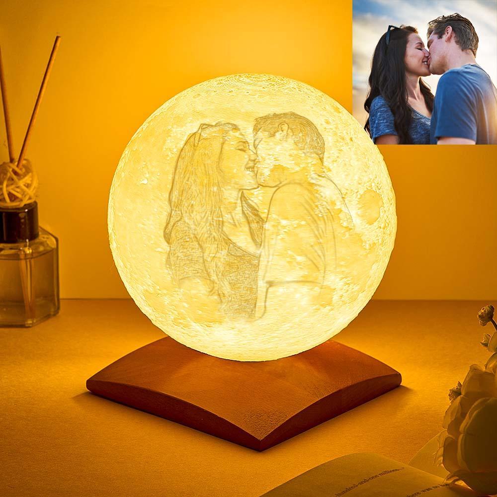 Custom 3D Printing Photo Moon Lamp With Rotating Base - Touch Two Colors(10cm-15cm) - auphotoblanket