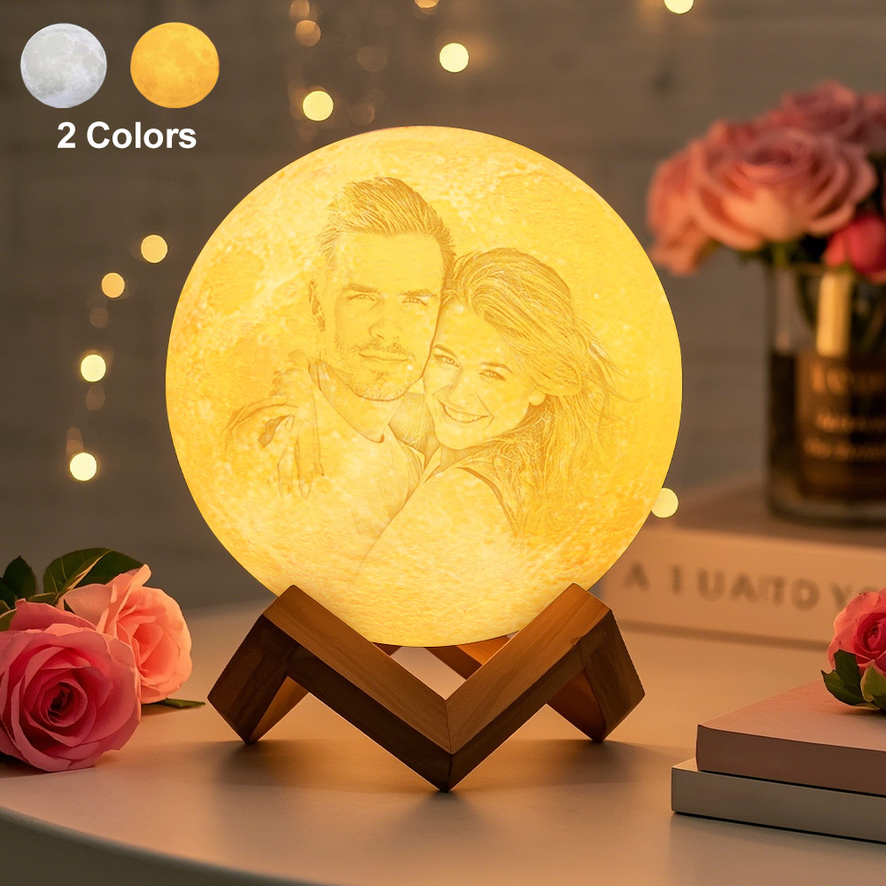 Valentine's Day Gifts Photo Moon Lamp Custom 3D Printing Photo Moon Light With Your Text-Touch Two Colors(10-15cm) - auphotoblanket