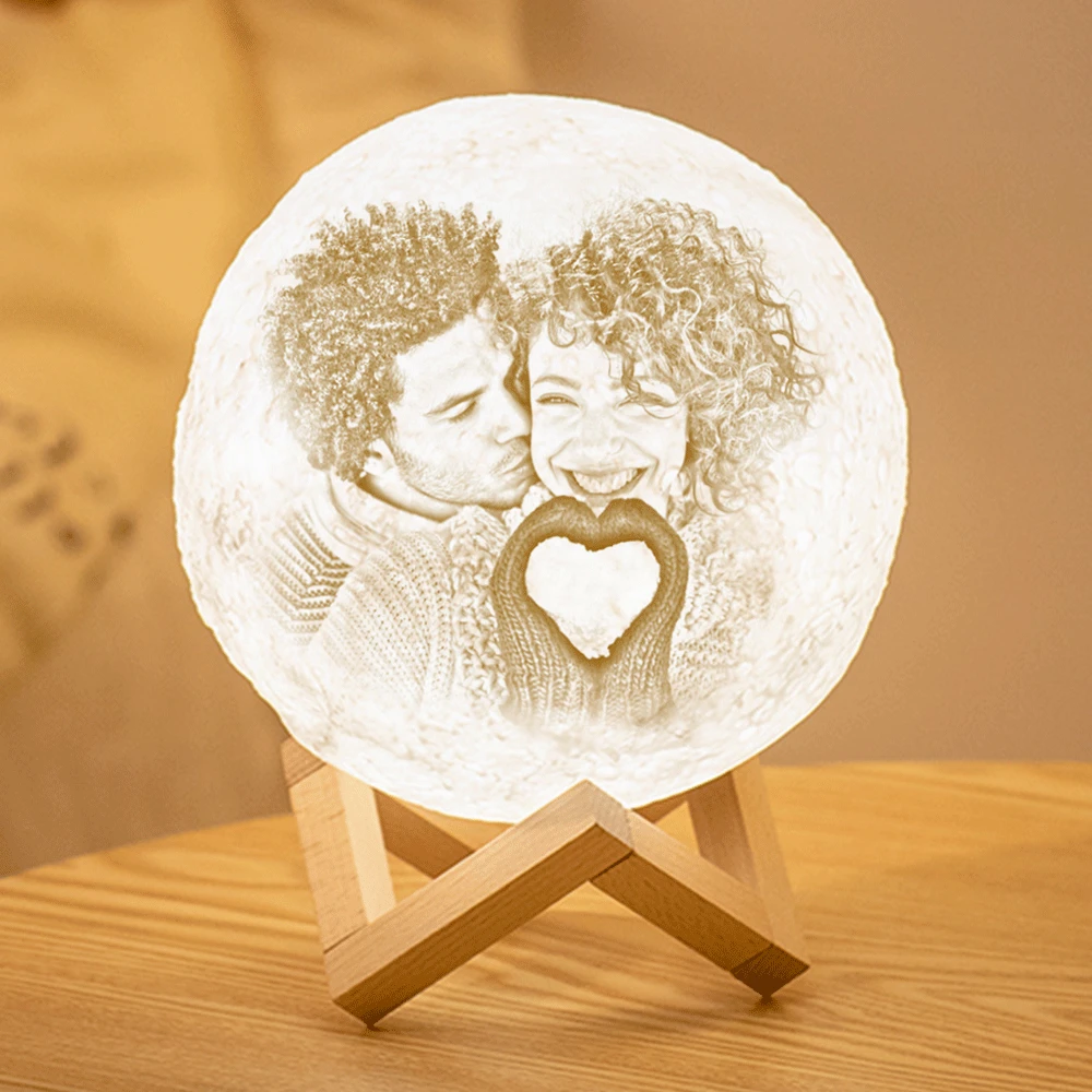 Photo Moon Lamp Custom 3D Printing Photo Moon Light With Your Text-Touch Two Colors(10-15cm) - auphotoblanket