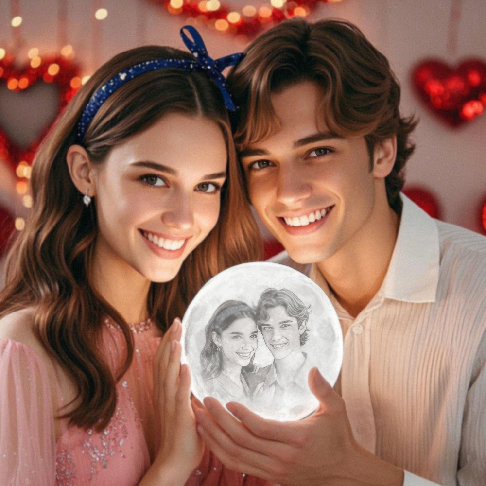 Valentine's Day Gifts Photo Moon Lamp Custom 3D Printing Photo Moon Light With Your Text-Touch Two Colors(10-15cm) - auphotoblanket