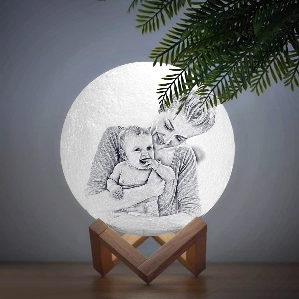 Personalised Creative 3D Print and Engraved Moon Lamp with Photo of Mother and Daughter - Touch Two Colors - auphotoblanket