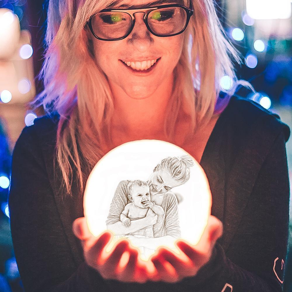 Personalised Creative 3D Print and Engraved Moon Lamp with Photo of Family - Touch Two Colors - auphotoblanket
