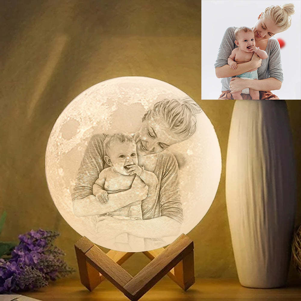 Photo Moon Lamp Personalized 3D Printed Picture Light Moon Painting Light Gifts for Mom - auphotoblanket