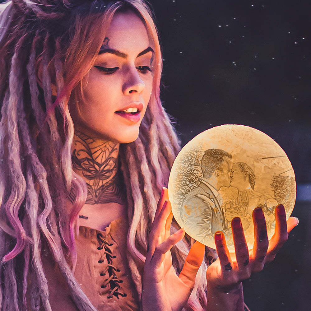 Gifts for Her Personalized Moon Lamp Photo & Engraving Custom 3D Print Luna Light - auphotoblanket