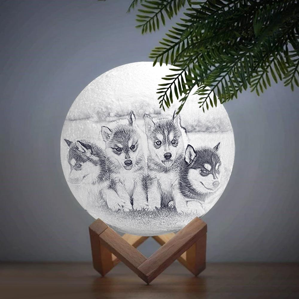 Personalised Creative 3D Print photo Moon Lamp, Lovely Pet Engraved Lamp - Touch Two Colors