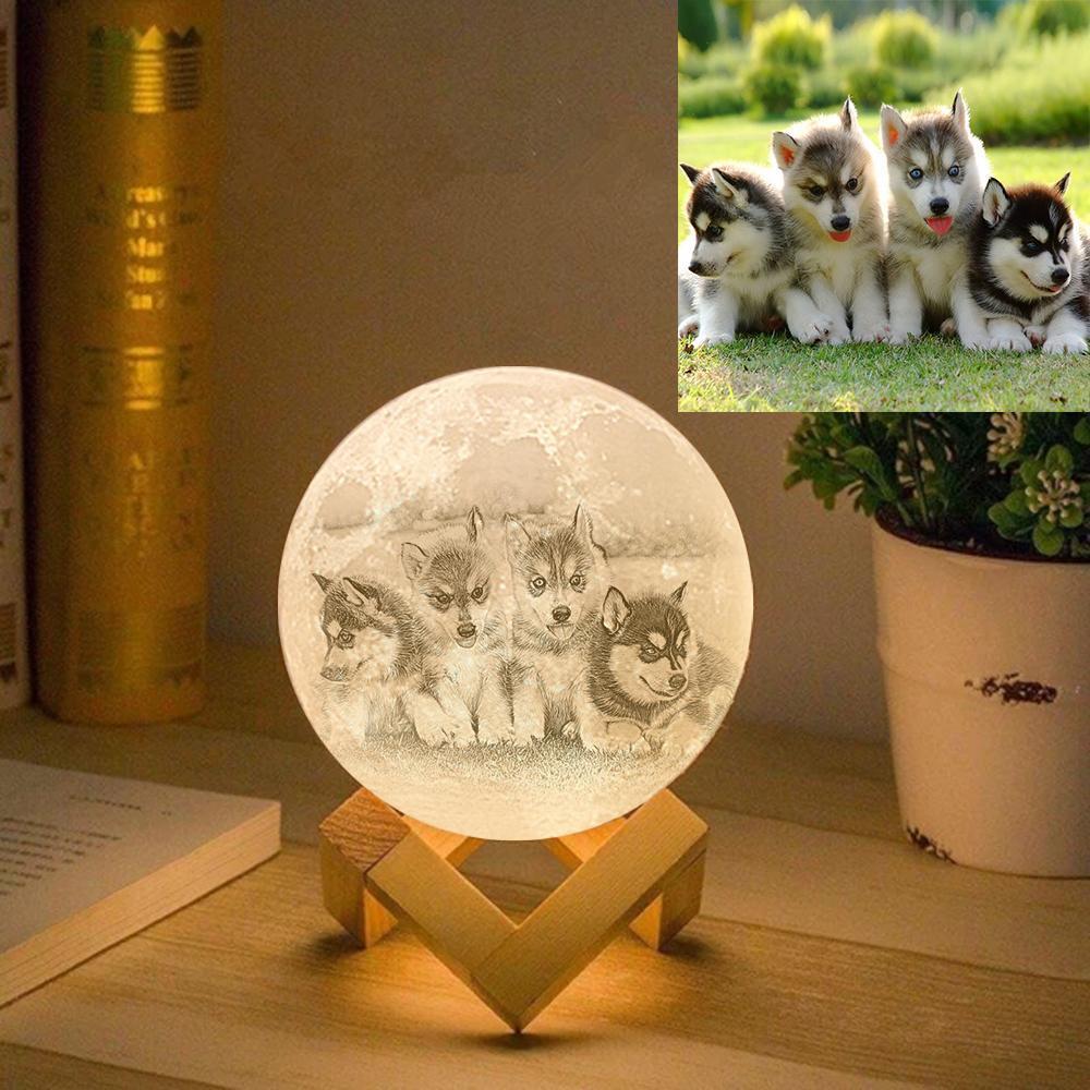 Personalised Creative 3D Print photo Moon Lamp, Lovely Pet Engraved Lamp - Touch Two Colors
