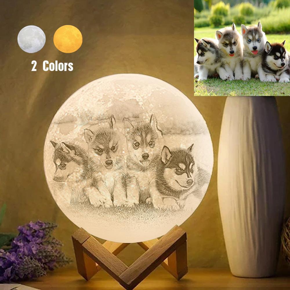 Personalised Creative 3D Print photo Moon Lamp, Lovely Pet Engraved Lamp - Touch Two Colors