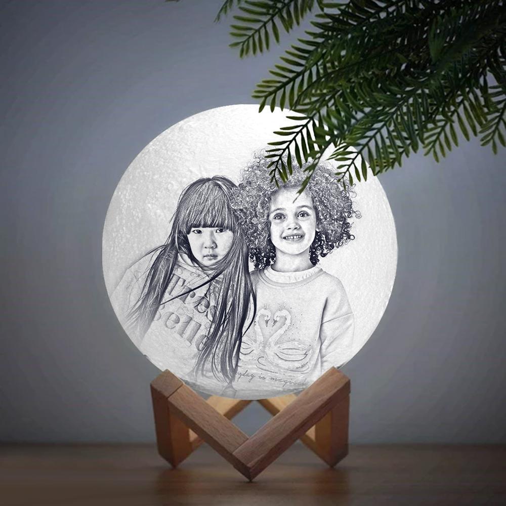 Personalised Creative 3D Print photo Moon Lamp, Engraved Lamp, Gift For Friend - Touch Two Colors