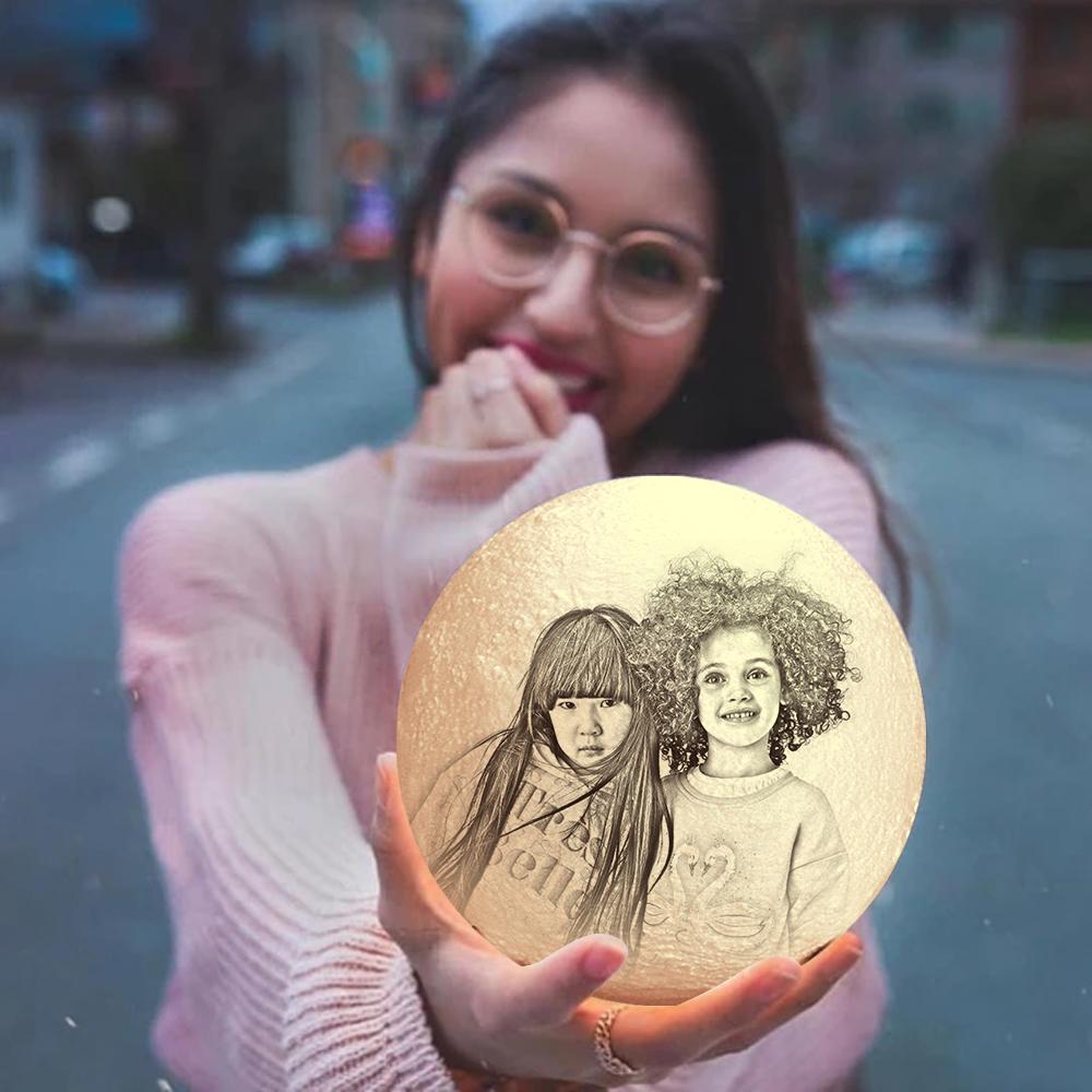 Personalised Creative 3D Print photo Moon Lamp, Engraved Lamp, Gift For Friend - Touch Two Colors
