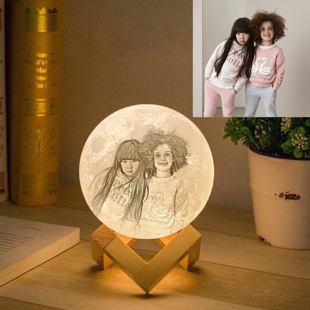 Personalised Creative 3D Print photo Moon Lamp, Engraved Lamp, Gift For Friend - Touch Two Colors