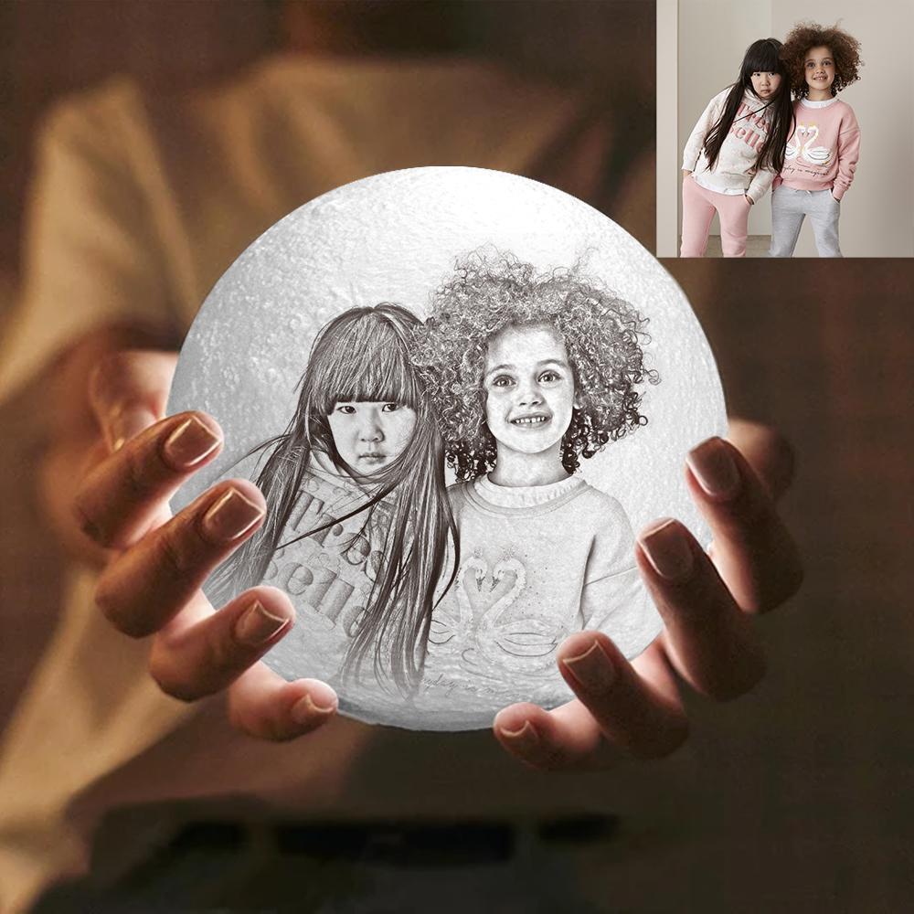 Personalized Creative 3D Print photo Moon Lamp, Engraved Lamp, Gift For Friend - Touch Two Colors - auphotoblanket