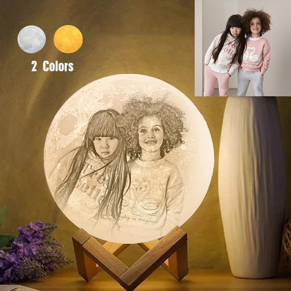 Personalised Creative 3D Print photo Moon Lamp, Engraved Lamp, Gift For Friend - Touch Two Colors