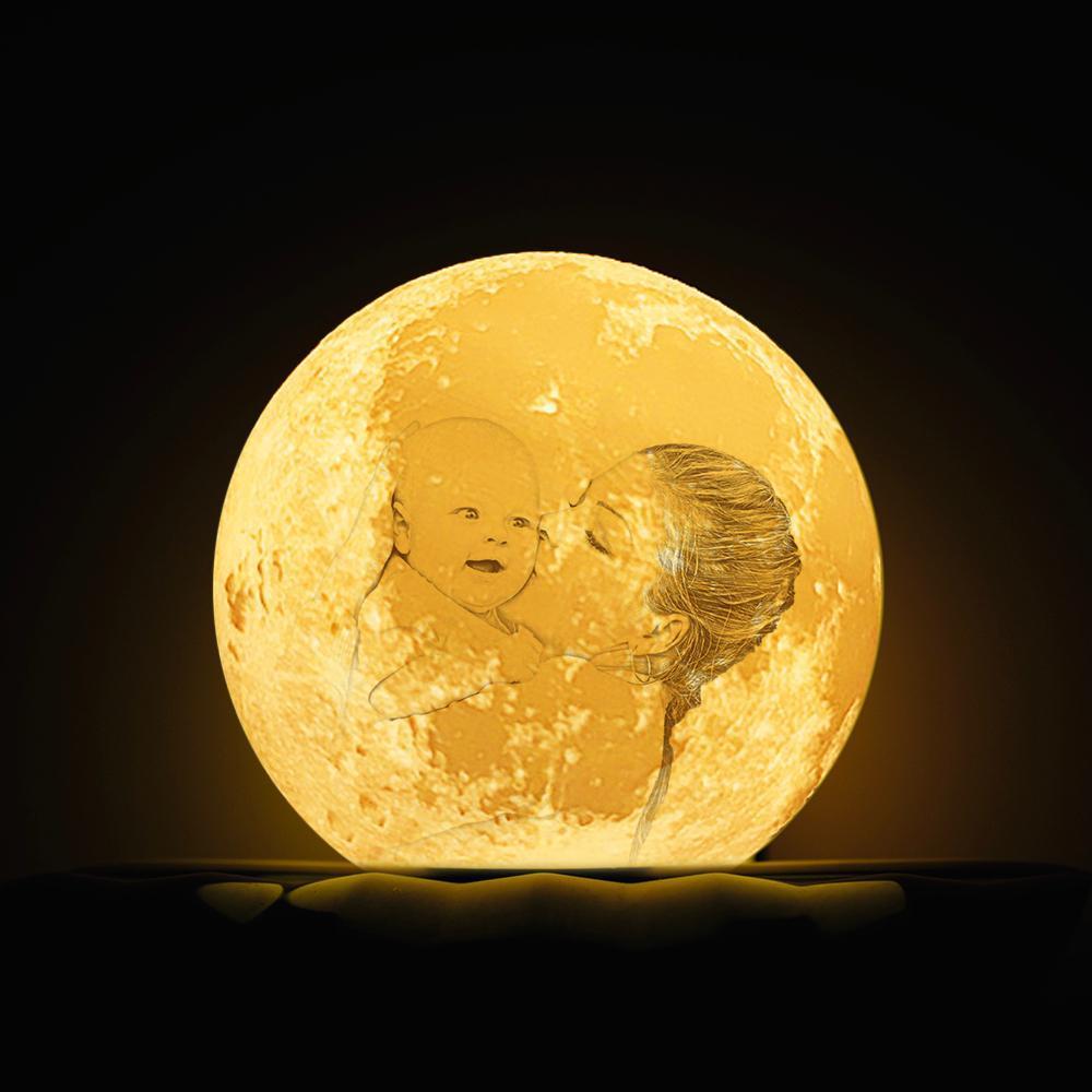 Custom Engraved 3D Photo Moon Lamp | Touch to Convert 2 Colors | Mom's Gift - auphotoblanket