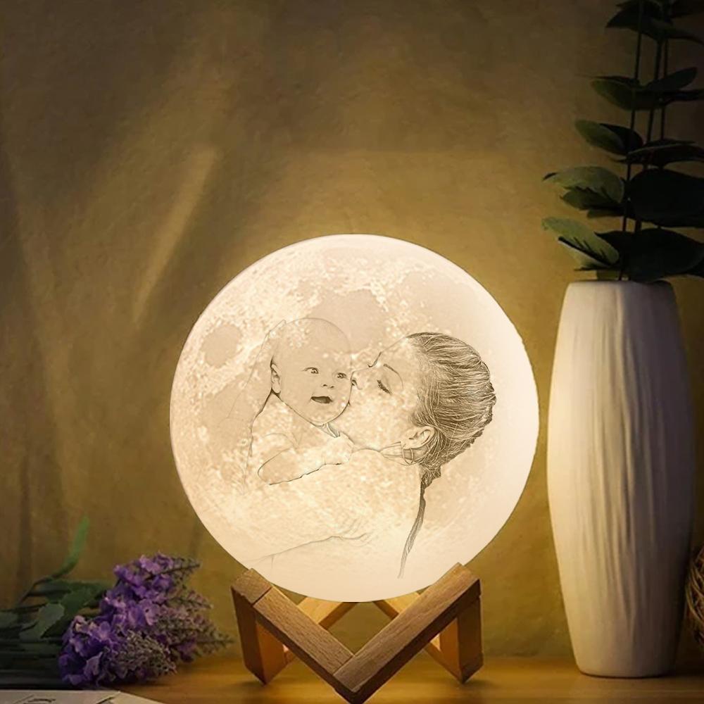 Custom Engraved 3D Photo Moon Lamp | Touch to Convert 2 Colors | Mom's Gift - auphotoblanket