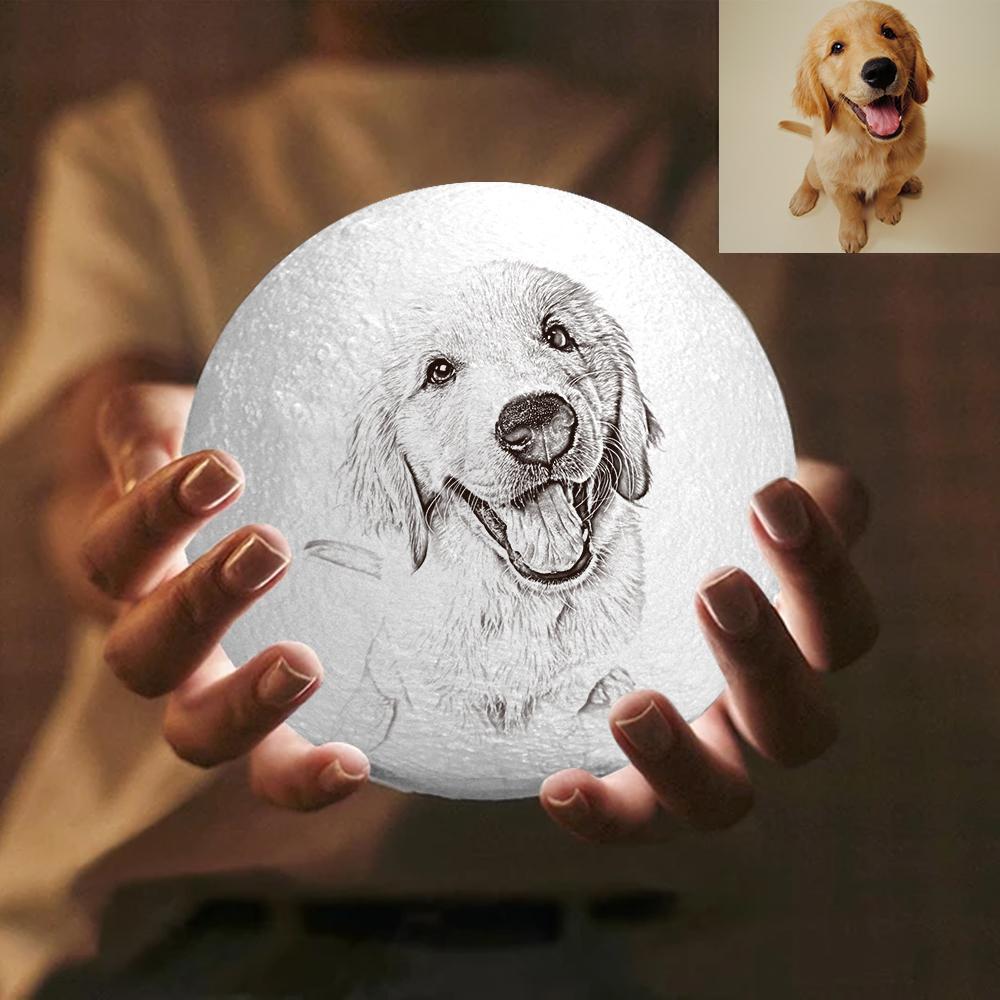 Custom Engraved 3D Printing Photo Moon Lamp 2 Colors Light Lovely Pet - auphotoblanket