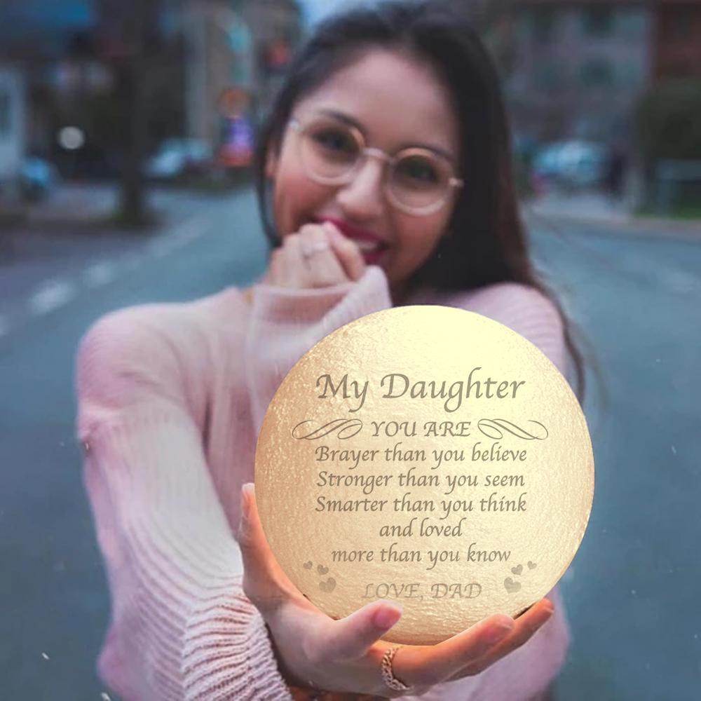 Gifts for Daughter Custom Engraved Moon Lamp, Personalized 3D Moon Lamp - Touch Two Colors 15cm - auphotoblanket