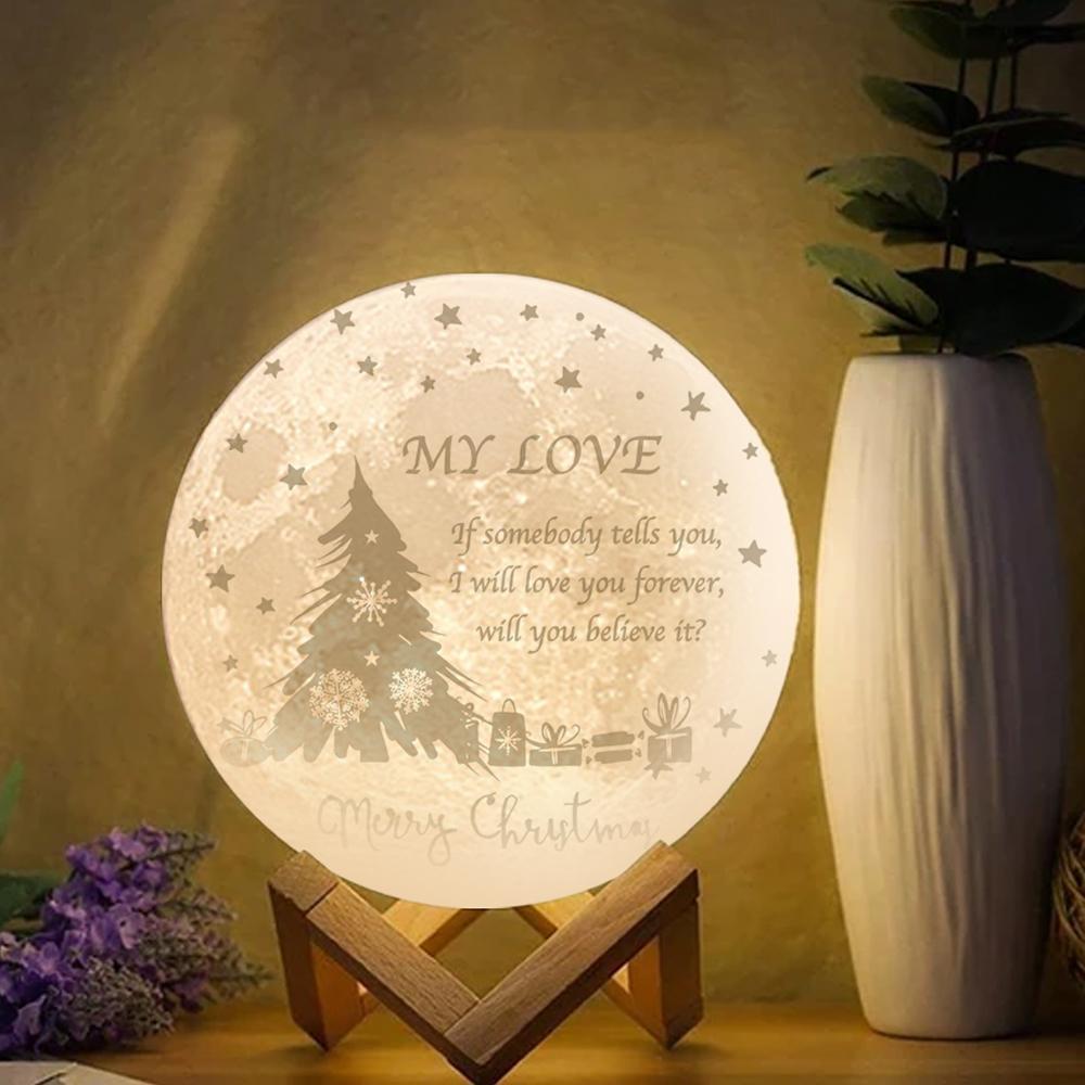 Custom 3D Moon Lamp Christmas Tree, Engraved Moon Lamp - Touch Two Colors 15cm-20cm Available