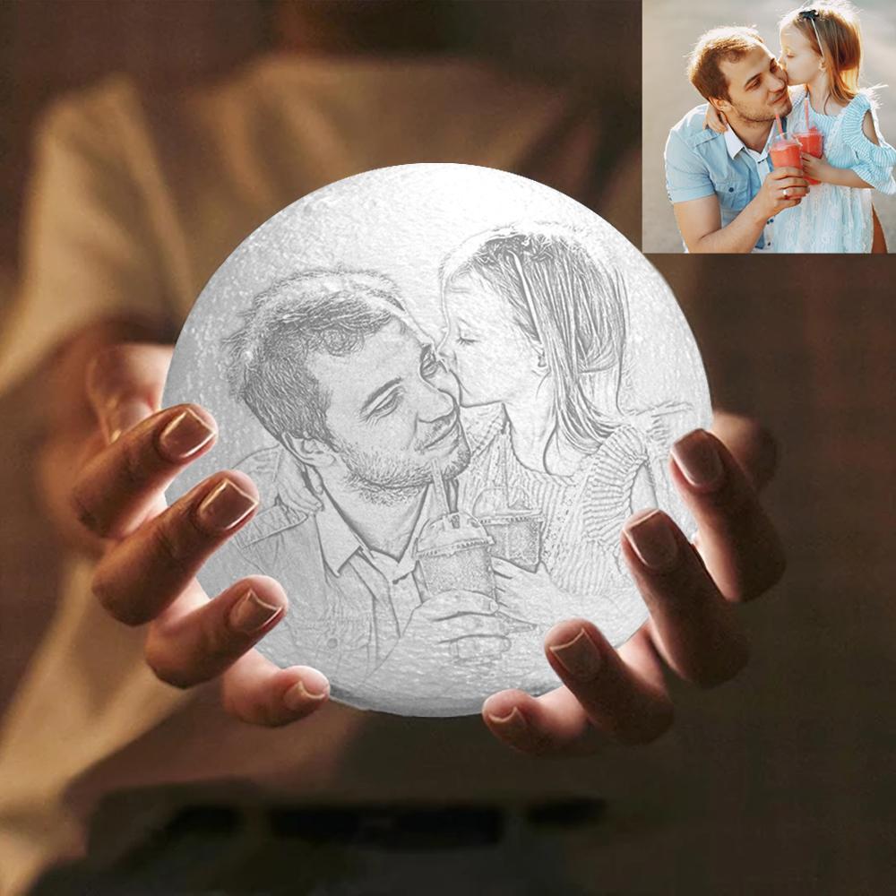 Creative 3D Print Photo Moon Lamp Personalized Engraved Moon Lamp Touch Two Colors 15cm Available Anniversary Gifts - auphotoblanket