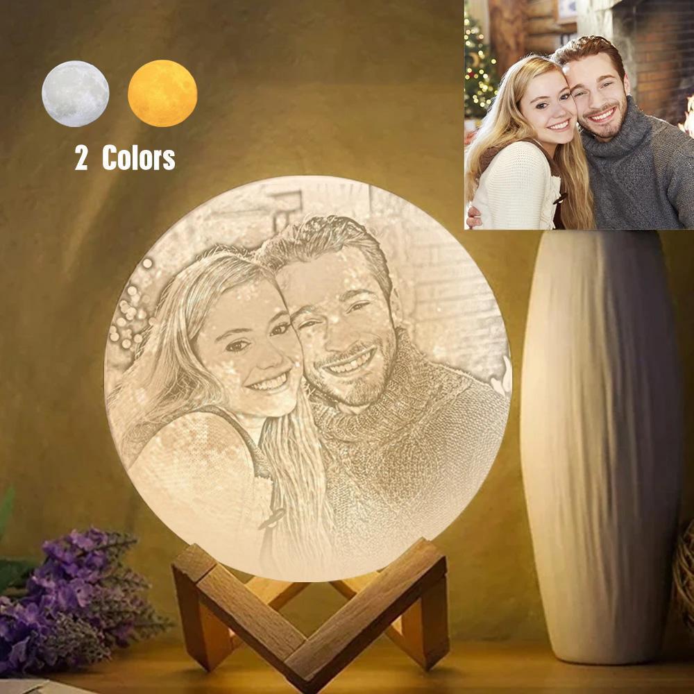 Moon Lamp Personalized With Picture & Engraving Custom 3D Print Luna Light for Her Anniversary Gifts - auphotoblanket