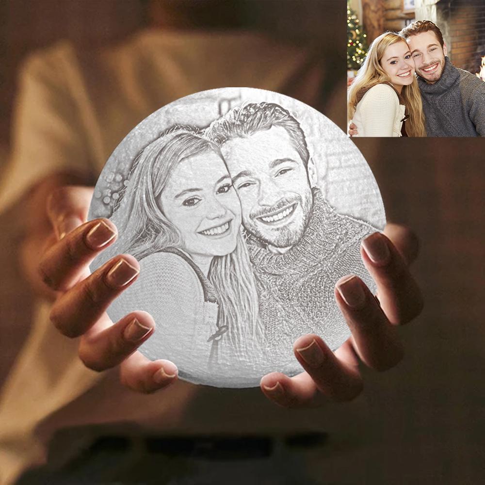 Moon Lamp Personalized With Picture & Engraving Custom 3D Print Luna Light for Her Anniversary Gifts - auphotoblanket