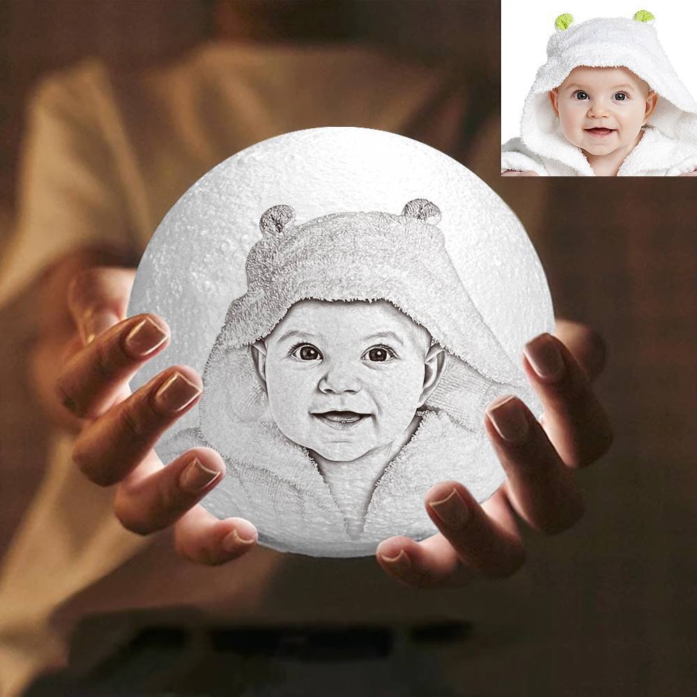 Moon Light Lamp 3D Printing Photo&Engraved Words Touch 3 Colors - auphotoblanket