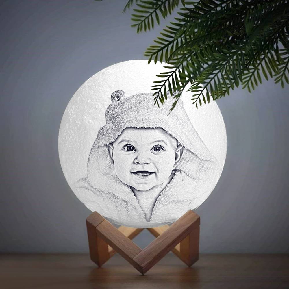 Moon Light Lamp 3D Printing Photo&Engraved Words Touch 3 Colors - auphotoblanket