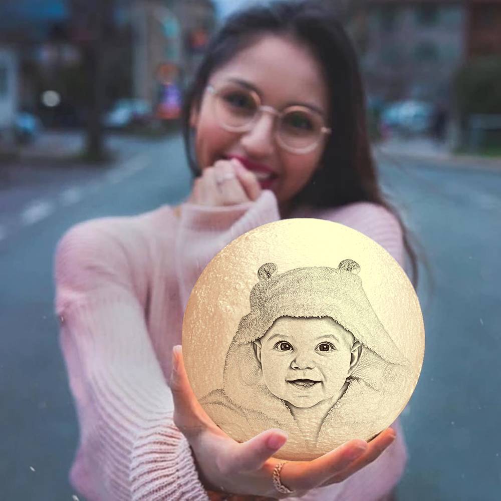Moon Light Lamp 3D Printing Photo&Engraved Words Touch 3 Colors - auphotoblanket