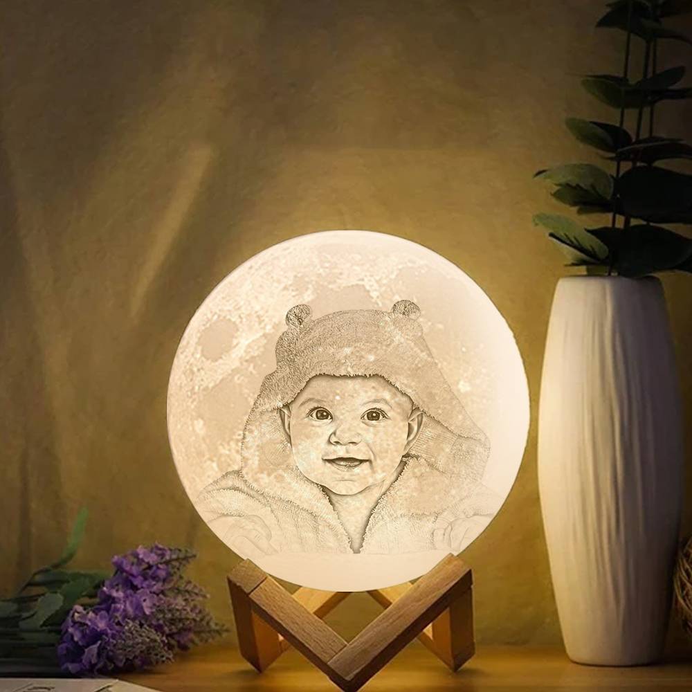 Moon Light Lamp 3D Printing Photo&Engraved Words Touch 3 Colors - auphotoblanket